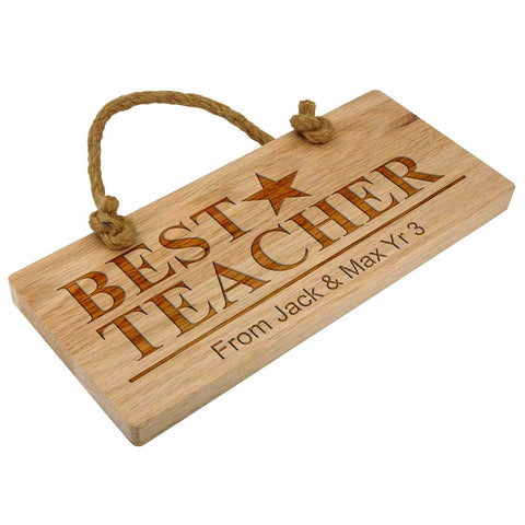 Personalised Best Teacher Star Oak Plaque