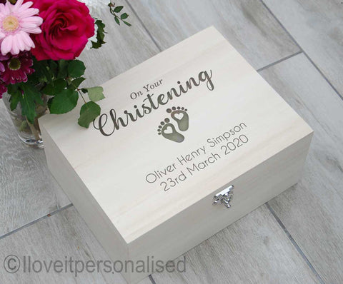 Luxury Personalised Christening Keepsake Box Baby Feet