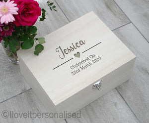 Luxury Personalised Christening Keepsake Box Heart