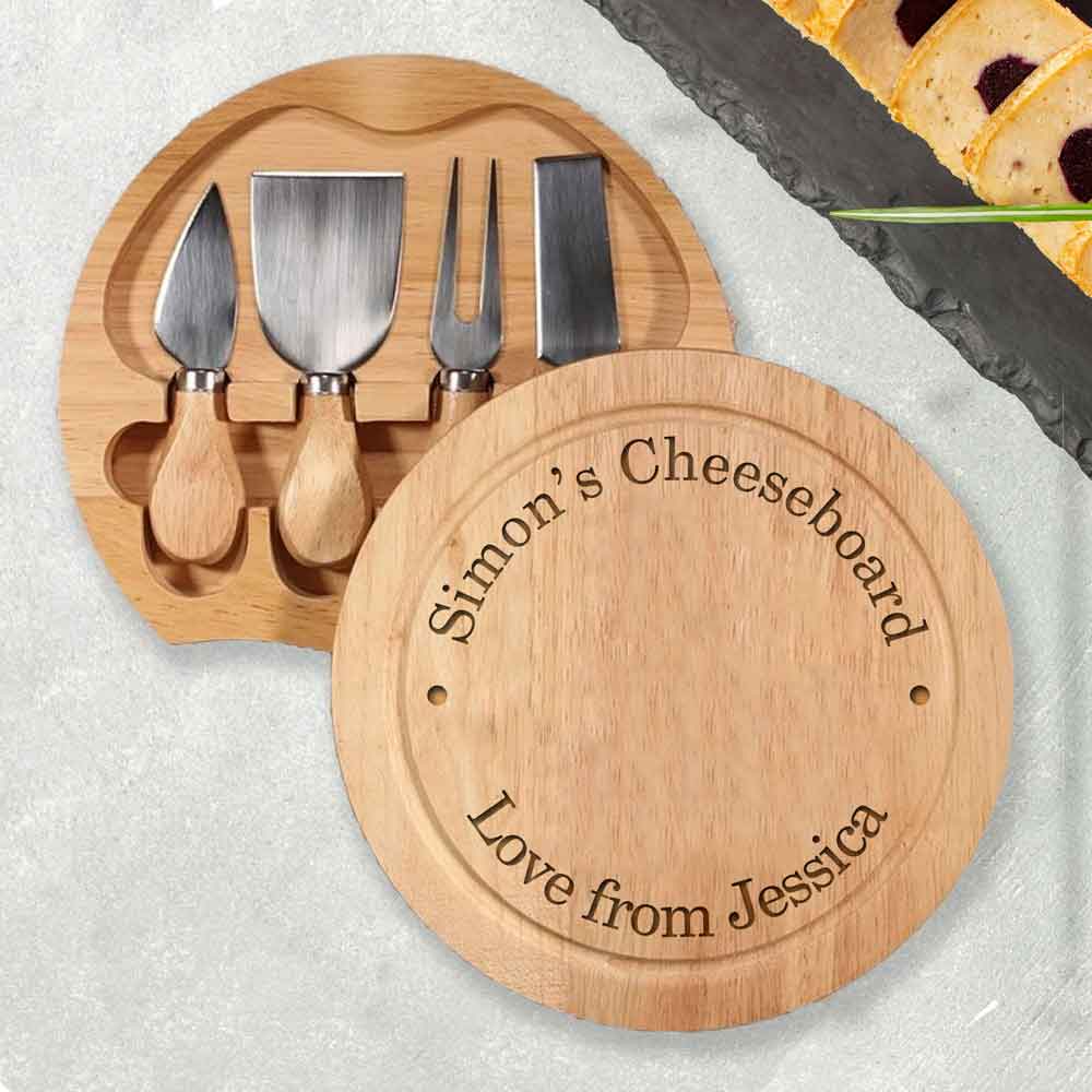 Personalised Cheese Board Set With Curved Message