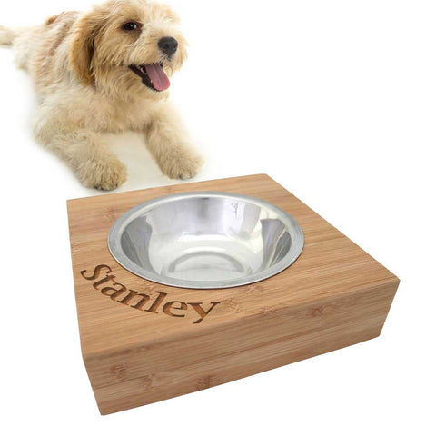 Personalised Bamboo Dog Feeder - Curved Name