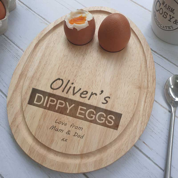 Personalised Egg Shaped Breakfast Egg Board Dippy Eggs