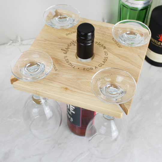 Personalised 4 Wine Glass Holder 'Always Time'