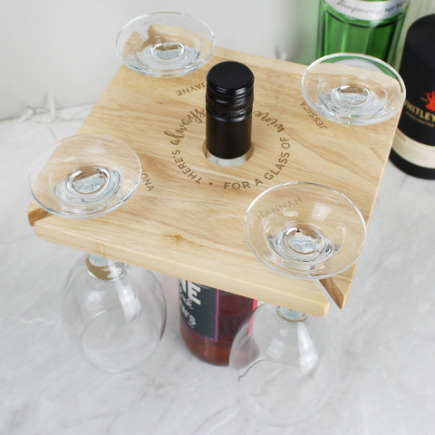 Personalised 4 Wine Glass Holder 'Always Time'