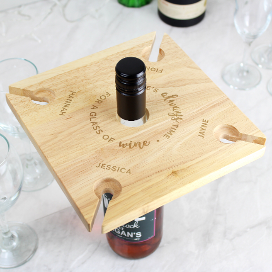 Personalised 4 Wine Glass Holder 'Always Time'