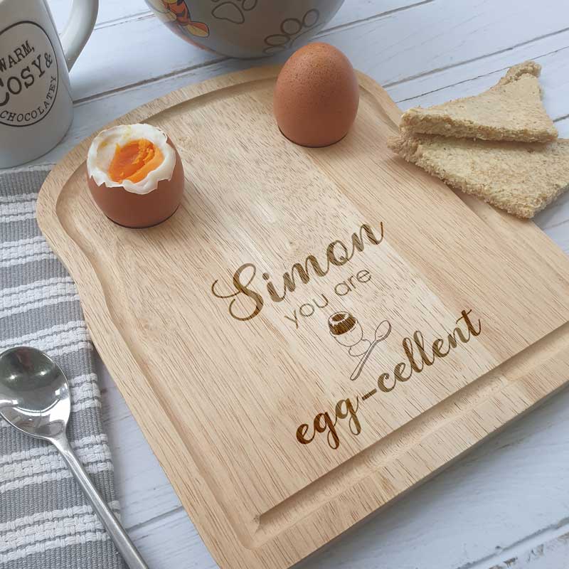 Personalised Engraved egg-cellent Egg and Toast Breakfast Serving Board