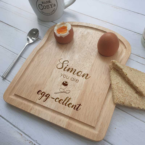 Personalised Engraved egg-cellent Egg and Toast Breakfast Serving Board