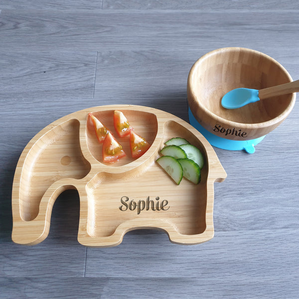 Personalised Children's Elephant Plate, Bowl & Spoon Set