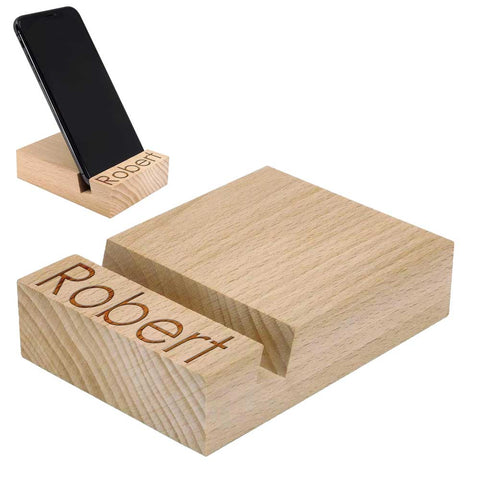 Personalised Any Name Solid Beech Phone Stand For Him