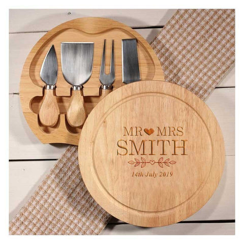 Personalised Cheese Board And Knife Set Mr & Mrs