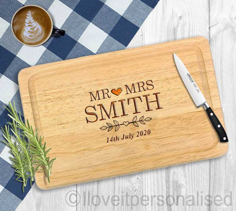 Personalised Mr & Mrs Rectangle Wooden Chopping Board