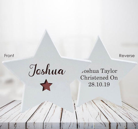 Personalised Star Christining Or New Baby Gift Wooden Freestanding Star