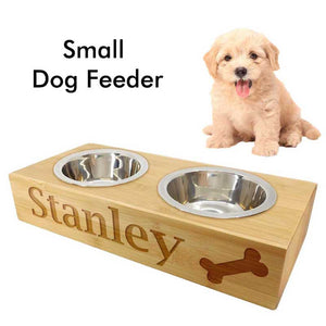 Personalised Bamboo Dog Feeder With Name & Bone