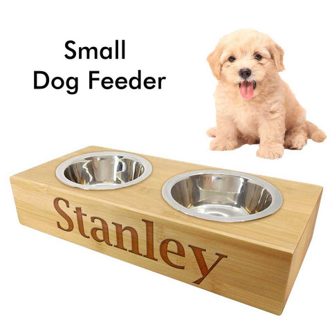 Personalised Small Dog Bamboo Feeder Set