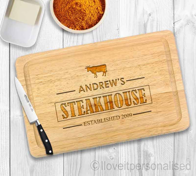 Personalised Steakhouse Rectangle Wooden Chopping Board