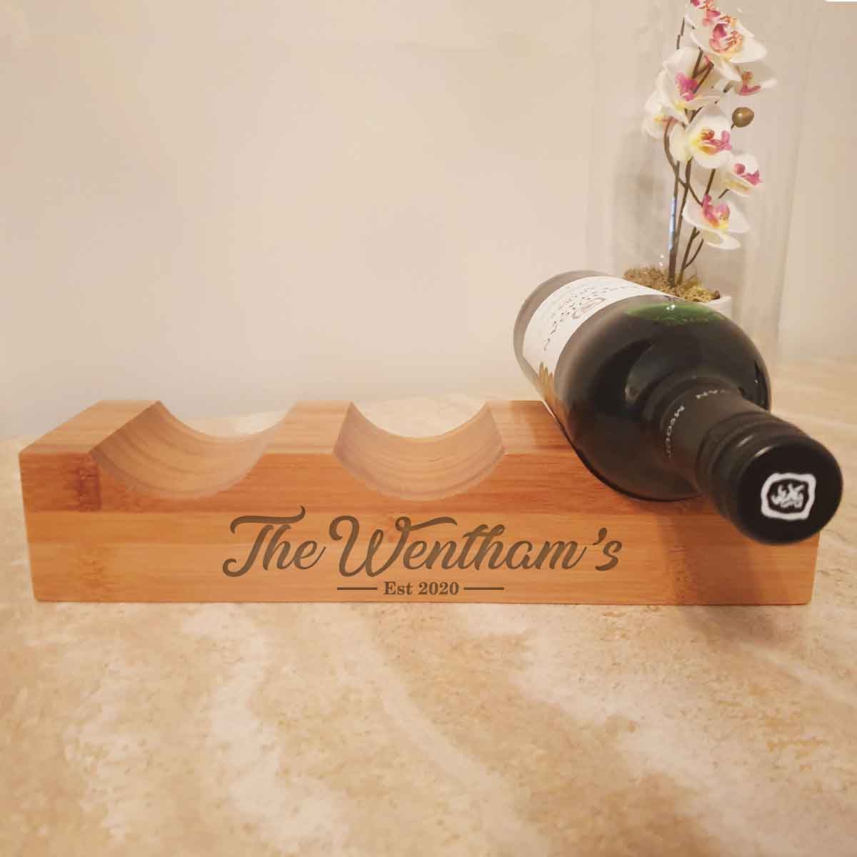 Personalised Solid Bamboo Surname Wine Bottle Holder