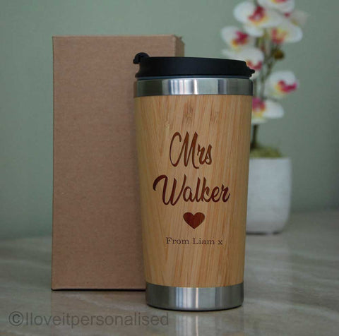 Personalised Teacher Deluxe Bamboo Travel Mug