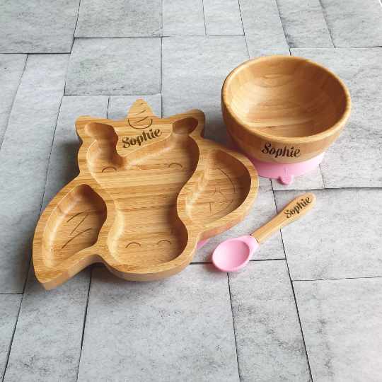 Children's Unicorn Bamboo Plate, Bowl & Spoon Set