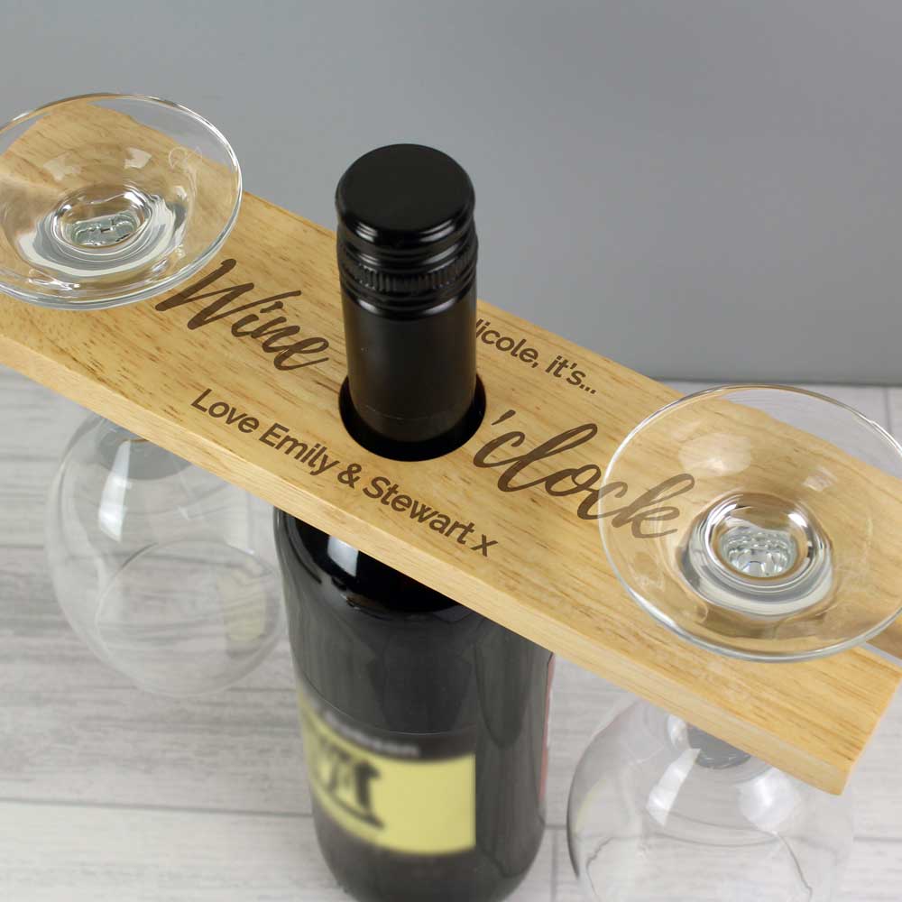 Personalised 'Wine O'clock' Wine Glass & Bottle Butler