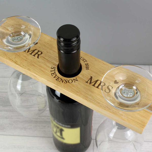 Personalised Married Couple Wine Glass & Bottle Butler