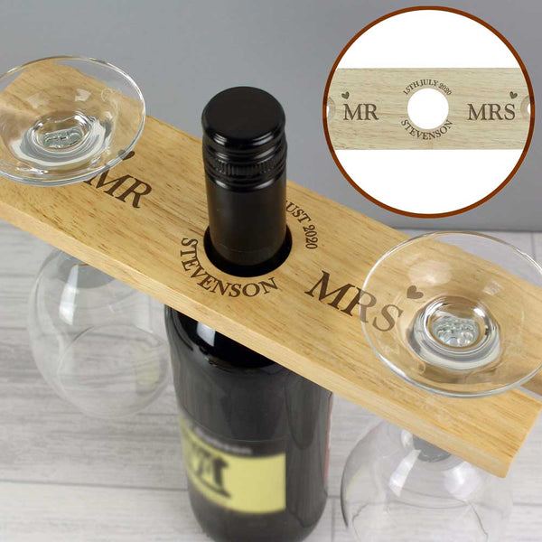 Personalised Married Couple Wine Glass & Bottle Butler