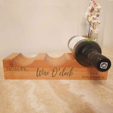 Personalised Solid Bamboo Wine O'Clock Wine Bottle Holder