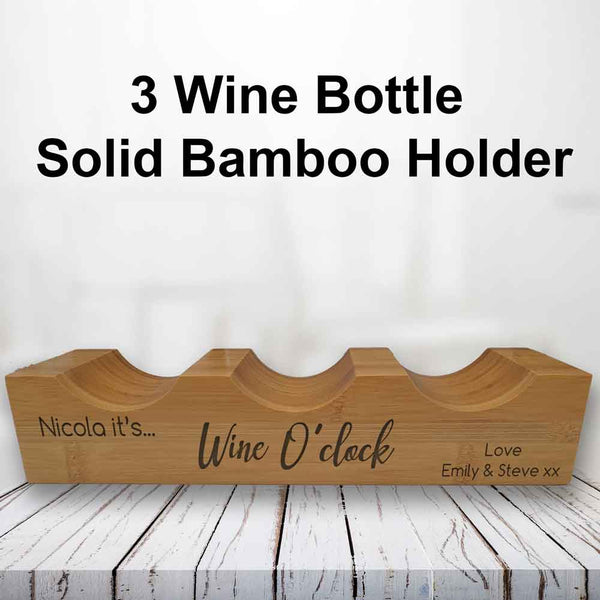 Personalised Solid Bamboo Wine O'Clock Wine Bottle Holder