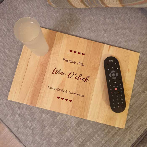 Personalised Wine O'Clock Wooden Sofa Tray